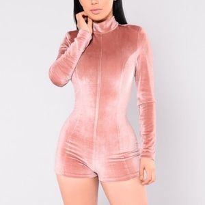 Pink velvet romper